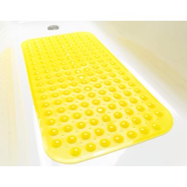 TIKE SMART Large Non-Slip Bathtub & Shower Mat 31”x16” (Smooth/Non-Textured Tubs Only) Safe, Clean, Machine-Washable, Superior Grip&Drainage, Vinyl, Transparent Light Yellow