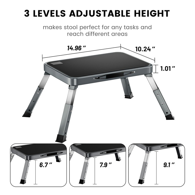 Height-Adjustable Step Stool with Anti-Slip Platform, Folding Step Stools for