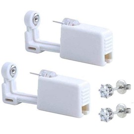 2 Pack Self Ear Piercing Gun Earring Disposable Piercing Kit No Pain Easy Use Ear Piercing Gun Kit Tool with Stud (White)