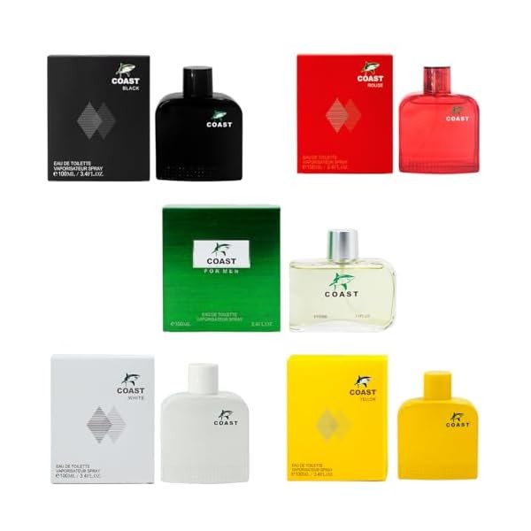 Coast Cologne for Men (3.4oz/100ml x 5Pcs), Eau de toilette,