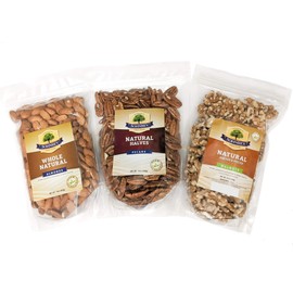 Natural Almonds, Walnuts, and Pecans Whole Raw Nuts Variety Bundle (2.5 lbs)