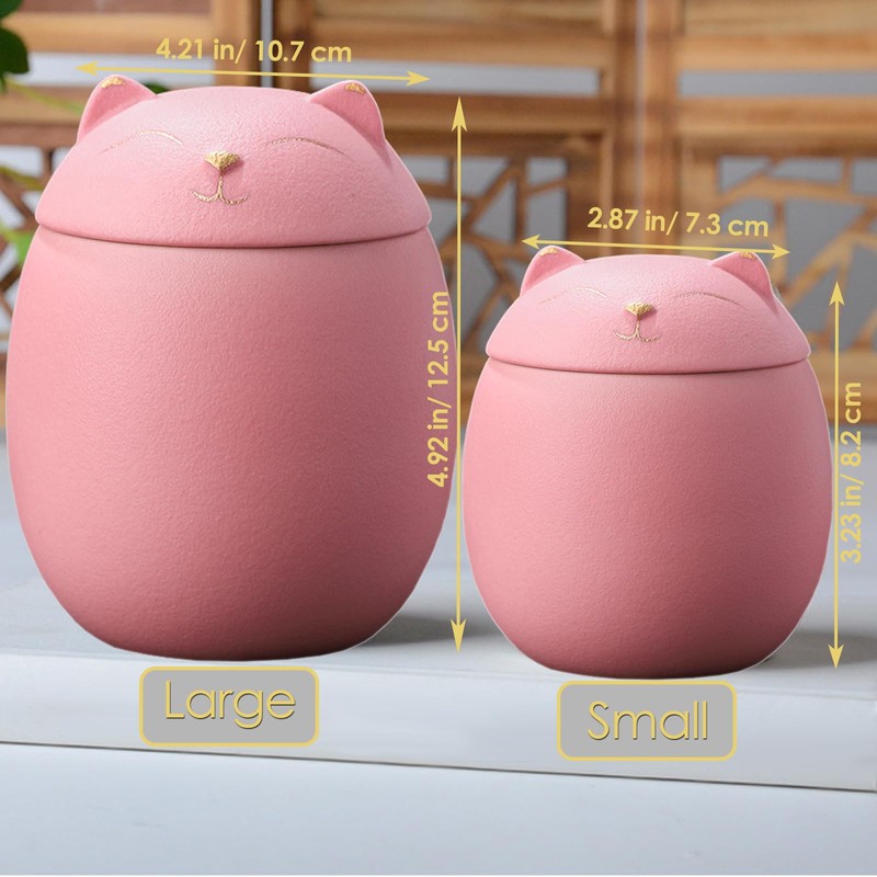 Umberdom Matte Ceramic Cat Ashes Urn, Pink, Large