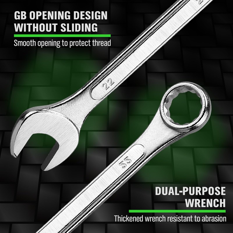 30-Piece Combination Wrench Set, Metric (6mm-24mm) & SAE (1''-1/4"), Standard