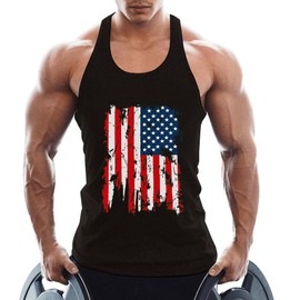 InleaderStyle Men's American Flag Tank Tops Y-Back Sleeveless Muscle Stringer Graphic Gym Workout USA Tank - Black-L