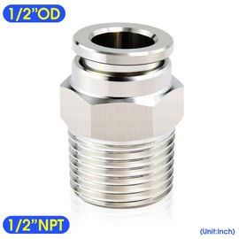 TAILONZ PNEUMATIC Stainless Steel Male Straight 1/2 Inch Tube OD x 1/2 Inch NPT Thread Push to Connect Fittings PC-1/2-N4 (Pack of 2)