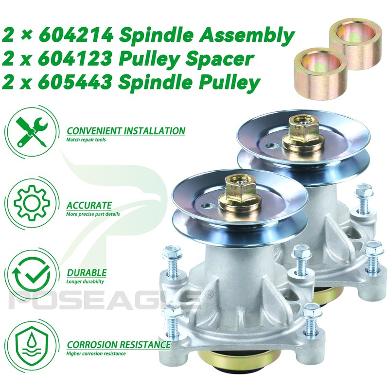 POSEAGLE 2 Pack 604214 Spindle Assembly with 605443 Spindle Pulley