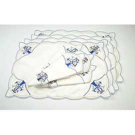 Spring and Easter Set of 4 Table Place Settings (4 Placemats/4 Napkins) in a Blue Celtic Tree of Life Design.