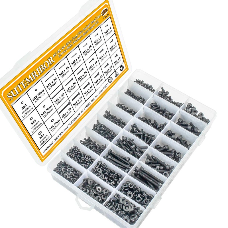 M2 M3 M4 Alloy Steel Screws Nuts and Washers 1200PCS,