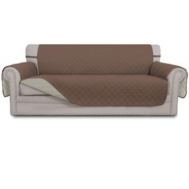 Easy-Going Reversible Couch Cover for 3 Cushion Couch Sofa Cover for Dogs Water Resistant Furniture Protector Cover with Foam Sticks Elastic Straps for Pet Cat (Sofa, Brown/Beige)