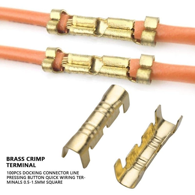 100 Pieces Butt Connectors Brass Wire Terminals Crimp Connector, Electrical