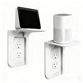 WILAOIYOOU Outlet Shelf, Bathroom Wall Holder with Built-in Cable Management, Wall Organizer for Smart Home Decor Space Saving Electric Toothbrush Use as Echo Holder (Standard White, 2 Pack)