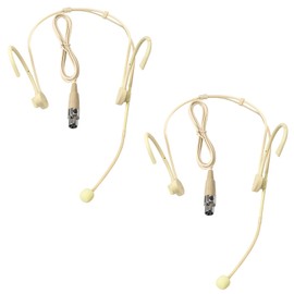 2 Pack Foldable Headset Microphone Double Over Ear Earset Over Ear Headworn Mic for Shure Mini XLR 4 Pin TA4F Plug Conntctor Microphone,1.5m Cable,Beige