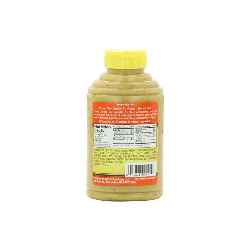 Beaver Sweet Honey Mustard, 13 Ounce Squeeze Bottle (Pack of