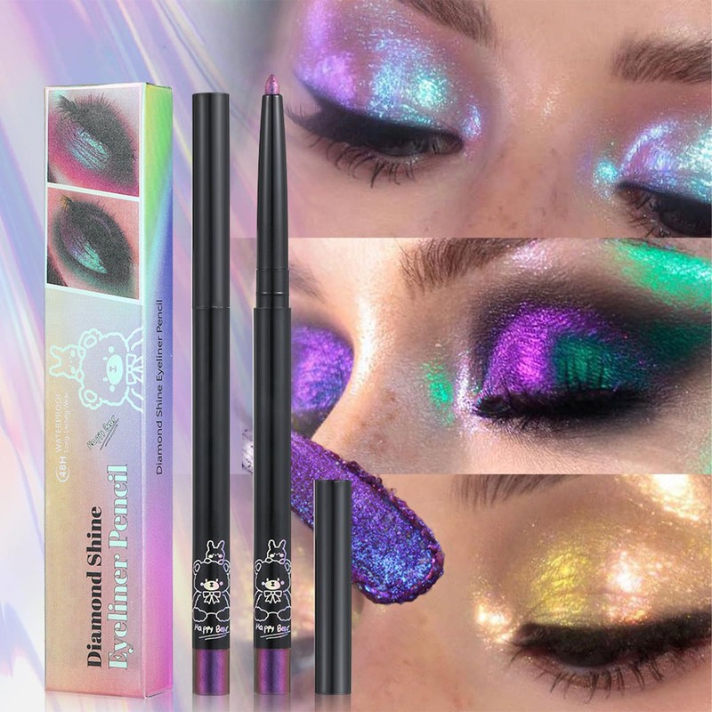 Erinde Gold Eyeliner Pen Chameleon, Metallic Glitter Colourful Eyeliner Stick,
