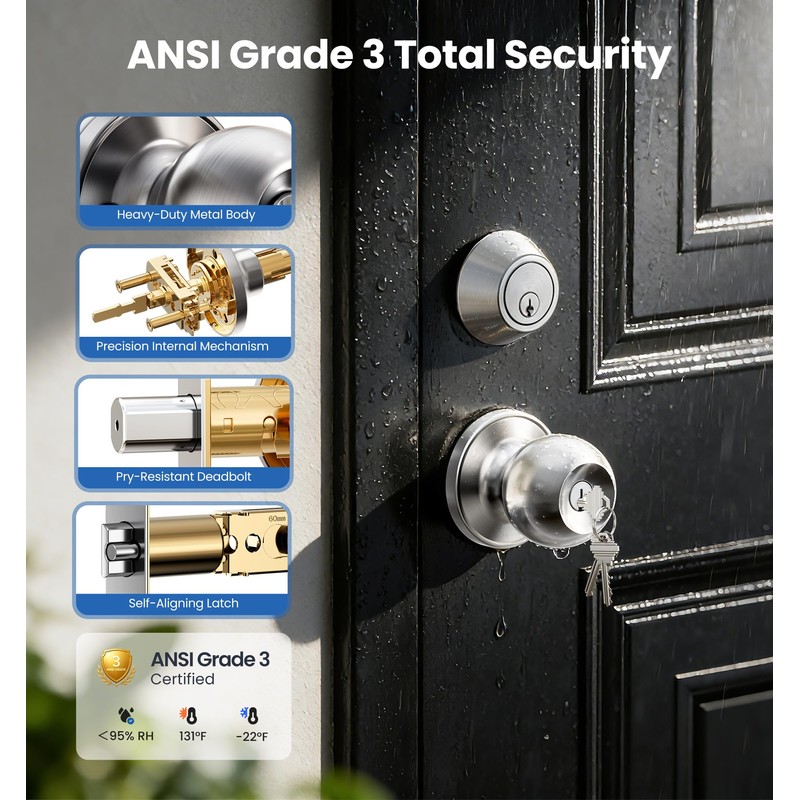 Veise Keyed Alike Door Knob & Single Cylinder Deadbolt Set,
