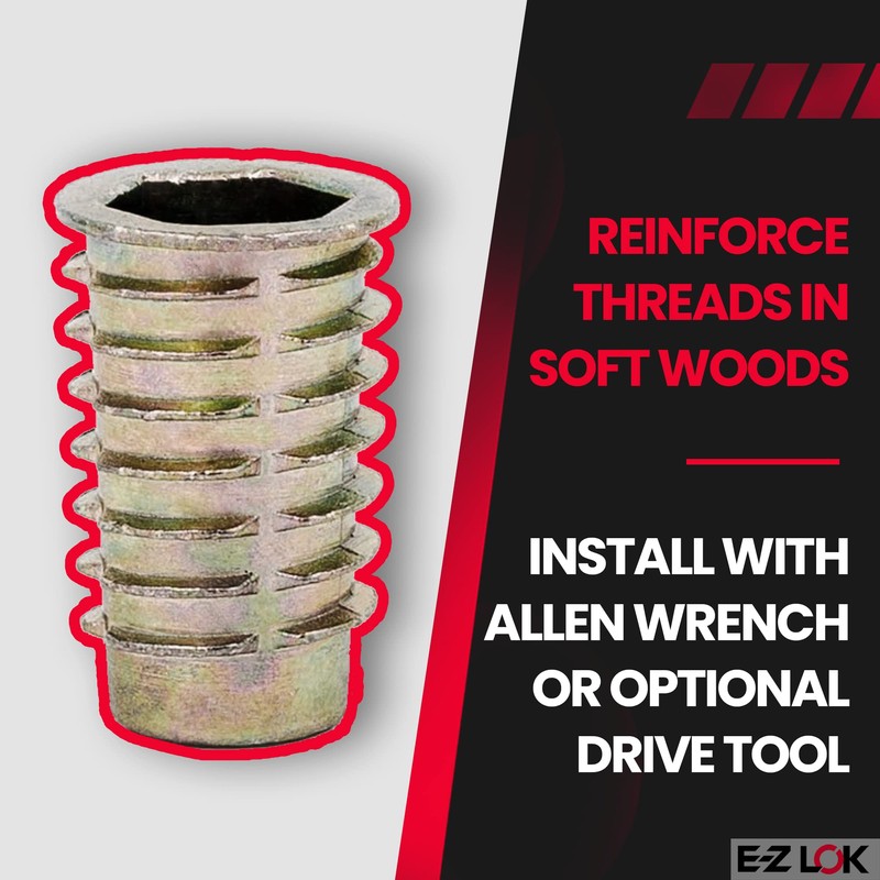 E-Z LOK Knife Threaded Insert for Soft Wood, Zinc Hex-Flanged