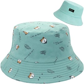 Taidor Bucket Hat Beach Hat Foldable Summer Travel Sun Hats Fisherman Cap Dog Green