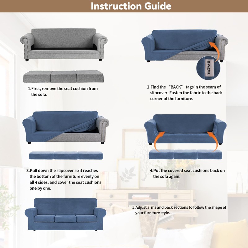 WEERRW Velvet Plush Fabric 4 Pieces Sofa Covers for 3