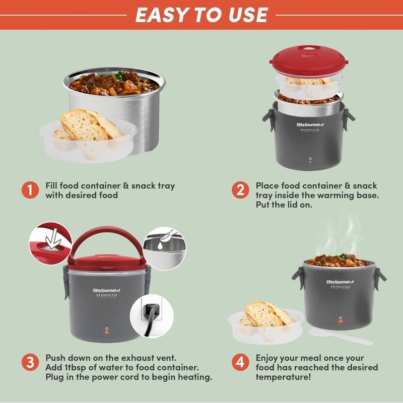 ELITE GOURMET Warmables Electric Lunch Box Food Warmer with Stainless