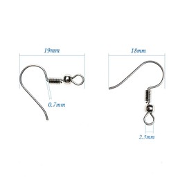 TOAOB 100pcs Earring Hooks Hypo Allergenic Ear Wires with Ball and Coil 18mm Fish Hook Earrings Making Supplies Jewelry Findings