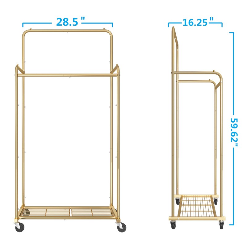 Simple Trending Double Rod Clothes Garment Rack, Heavy Duty Clothing