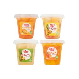 Natures Finest Delicious sharing pots perfect for families, 200g each, Mix Pack of 4 (Tropical, Mandarin, Pineapple & Peach) 1 Pot from each, No Artificial Flavours, No Artificial Preservatives