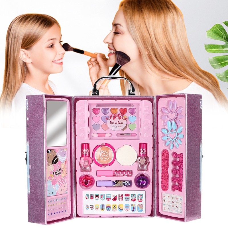 Kids Portable Cosmetics Box Children Realistic Washable Makeup Kit Girl
