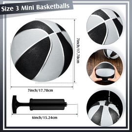 8 Pack 7 Inch Mini Rubber Basketballs Set Small Basketball with Air Pump Mini Hoop Basketball Junior Size 3 Basketballs for Beginner Arcade Games Indoor Outdoor Pool Party Favors (Black and Silver)