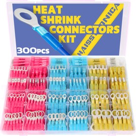 haisstronica 300PCS Heat Shrink Wire Connectors Kit - Waterproof Marine Grade, Tinned Red Copper, AWG 26-10, Insulated Crimp Terminals, Ring, Fork, Spade, Butt Splice (4 Colors / 31 Sizes)