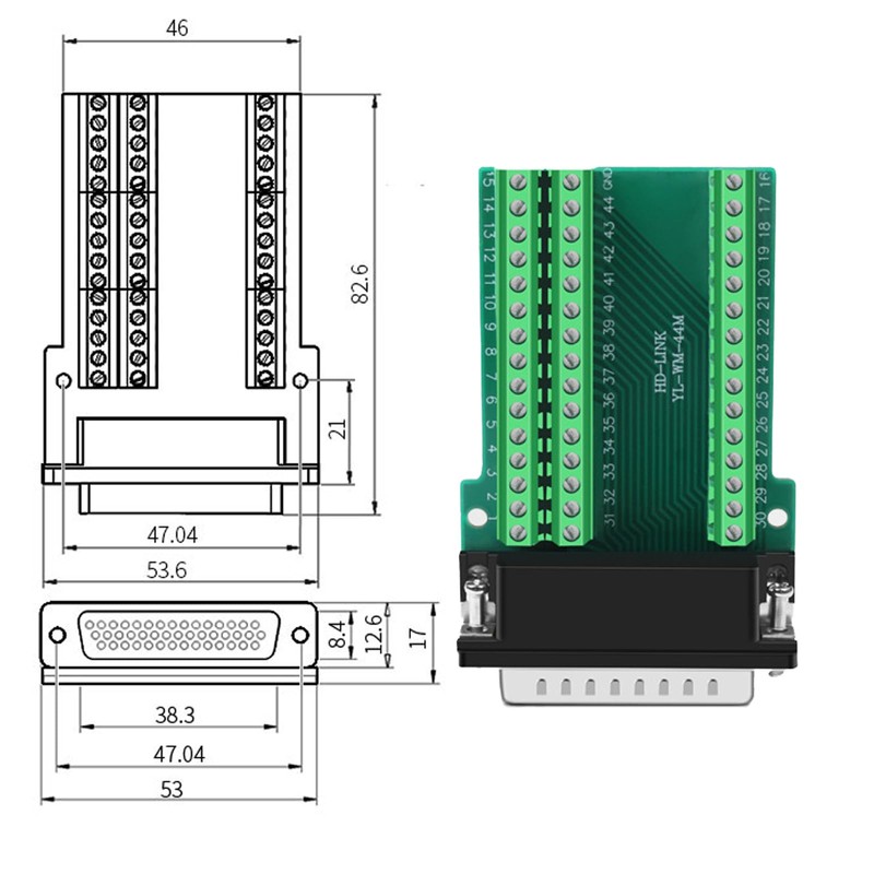ATMLCOER DB44 Connector,Male D-SUB Header to 44-pin Port Terminal Adapter