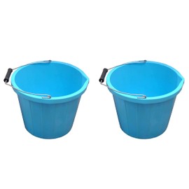 Set of 2- Blue Plastic Builders Bucket 3 Gallon 14 Litre Water Mixing Storage Strong with Measuring Guide, Handle And Spout (Made in U.K)