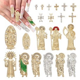 AHANDMAKER 42 Pieces Nail Cross Charms, 21 Styles, 3D Nail Charms, Colorful Nail Art Decoration Accessories with Glass Rhinestones for Nail Art Rhinestones Accessories