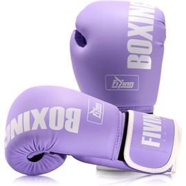 FIVING Pro Style Boxing Gloves for Women, PU Leather, Training, Muay Thai, Sparring, Martial Arts, Punch Bag Gloves, Workout for Women (New Purple, 12 oz)