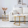 Set 2 Nesting Coffee Table White Gray Top Golden Frame