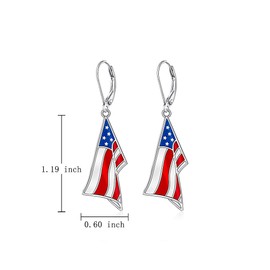 4th of July Earrings for Women Sterling Silver Red White and Blue American Flag Patriotic Fourth of July Earrings Dangle USA Independence Day Gifts