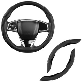 West Llama 2PCS Leather Auto Steering Wheel Cover, Snap on Large Steering Wheel Cover,3D Breathable Universal Segmented Steering Wheel Protector for 99% Vehicle(Black)