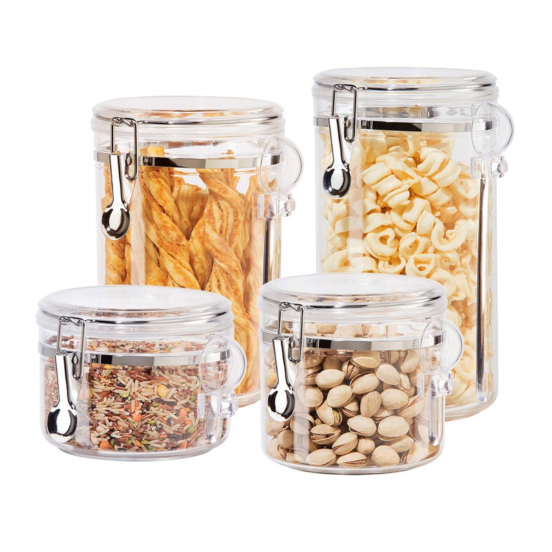 Oggi 4pc Clear Canister Set with Clamp Lids & Spoons