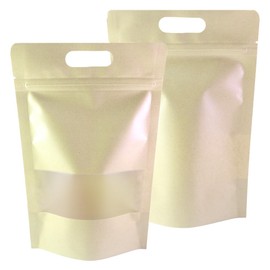 Brown Kraft Stand Up Bags with Clear Window and Carrying Handle for Food Storage, Freeze Dried Candy, Popcorns Resealable Pouch Bulk (25, 8.27 inch x 12.60 inch)