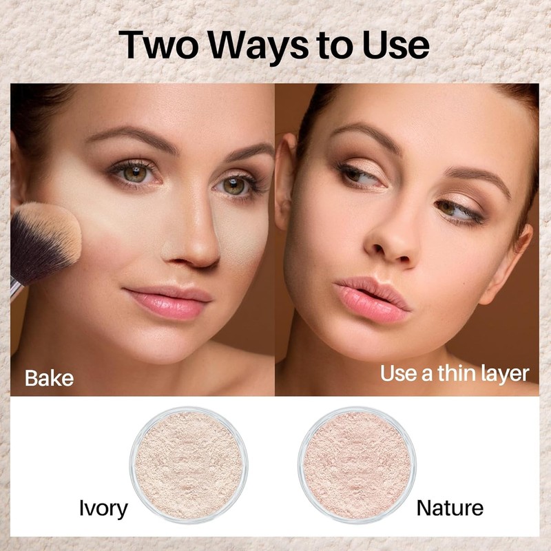 FV Powder Makeup Setting Powder, Fixing Powder with Puff, Translucent
