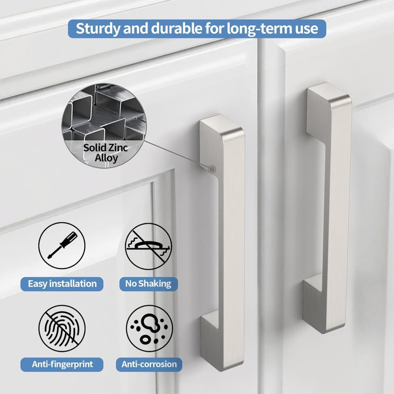 Amerdeco 10 Pack Brushed Satin Nickel Cabinet Pulls 3.75 Inch(96MM)