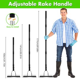 Tryitsbest Metal Thatch Rake, Heavy Duty 15" Landscape Dethatcher Garden Rake with Adjustable Stainless Steel Handle, Lawn Thatching Rakes for Leaves, Dead Grass, Loosening Soil