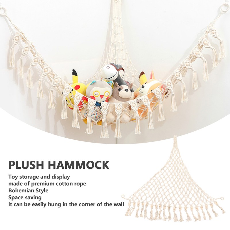 Stuffed Animal Hammock Hand Knitted Bohemian Style Cotton Rope Widely