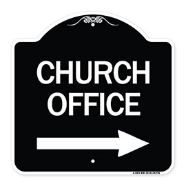 SignMission Designer Series Sign - Church Office (with Right Arrow) | Black & White 18" X 18" Heavy-Gauge Aluminum Architectural Sign | Protect Your Business & Municipality | Made in The USA