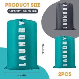 Large Travel Laundry Bag with Drawstring Cord 2 Pack 24" x 36" Portable Clothes Bags Extra Big Dirty Clothing Storage Sack Rip-Stop Washing Bag for Trip Caravan Bathroom Home Dormitory, Blue and Grey