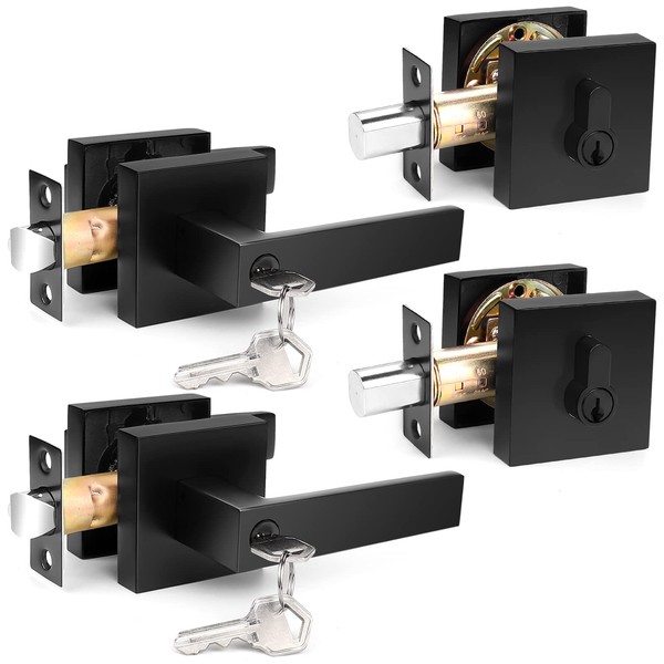 Probrico Probrico Square Entry Levers and Single Cylinder Deadbolts Combo