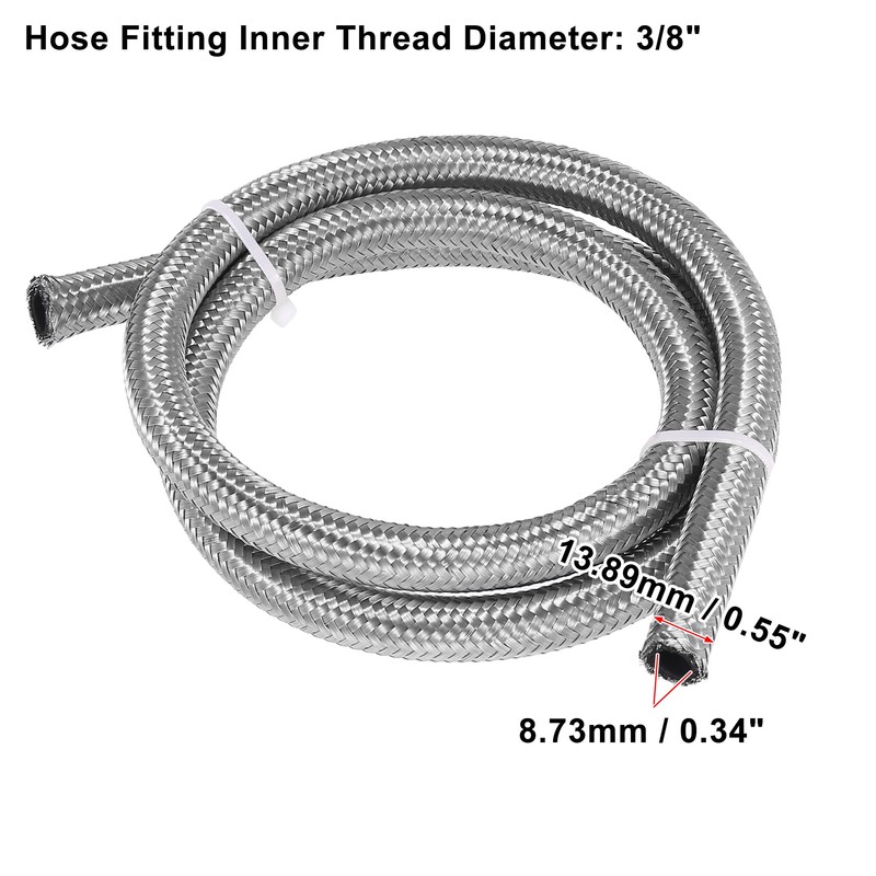 X AUTOHAUX Car Stainless Steel Braided Mesh Hose 3.3ft 3/8"