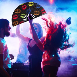Cakmecwy Large Folding Hand Fan for Line Dance, Men/Women Rave Hand Fan, Clack Popping Fans for Boots On The Ground Dance, EDM, Wedding, Party (Lip)