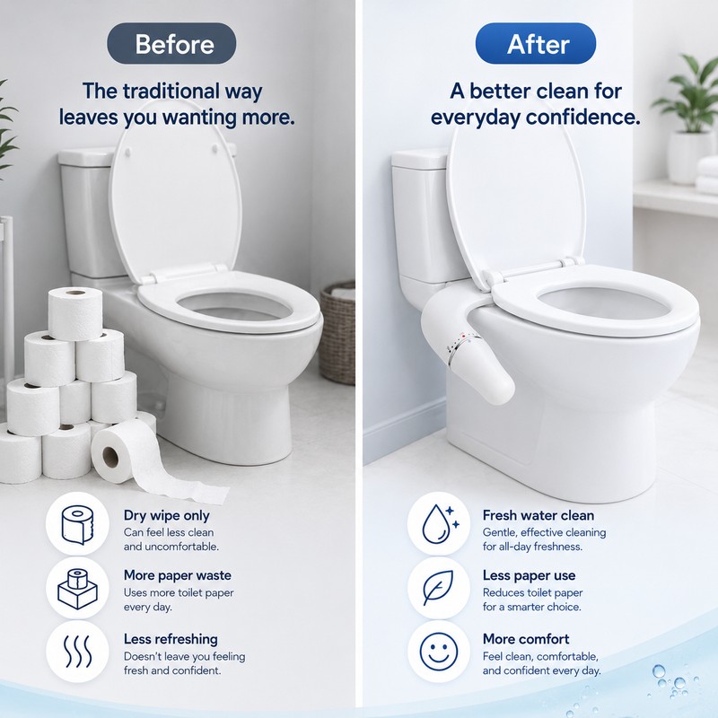 Ultra-Slim Bidet Attachment for Toilet Seats – Non-Electric Dual Nozzle
