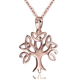 MATERIA by Matthias Wagner Necklace with Tree of Life Pendant Gold-Plated Celtic Jewellery Women's 925 Silver Rose, Sterling Silver