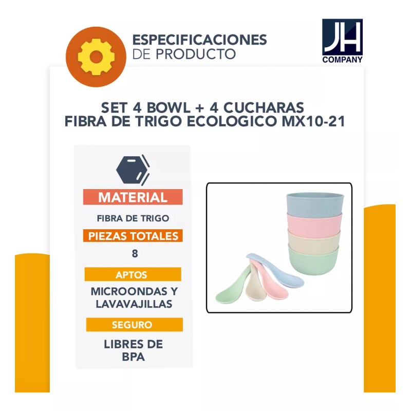 J.H. Company Set 4 Bowl + 4 Cucharas Fibra De